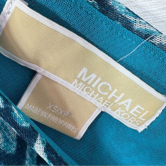 Michael Michael Kors Printed Mesh Peplum Tank Top Turquoise Blue XS - Picture 10 of 13